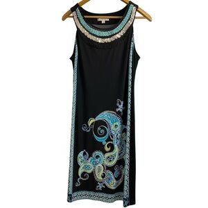 Sandra Darren Black Dress with Blue Paisley Accents